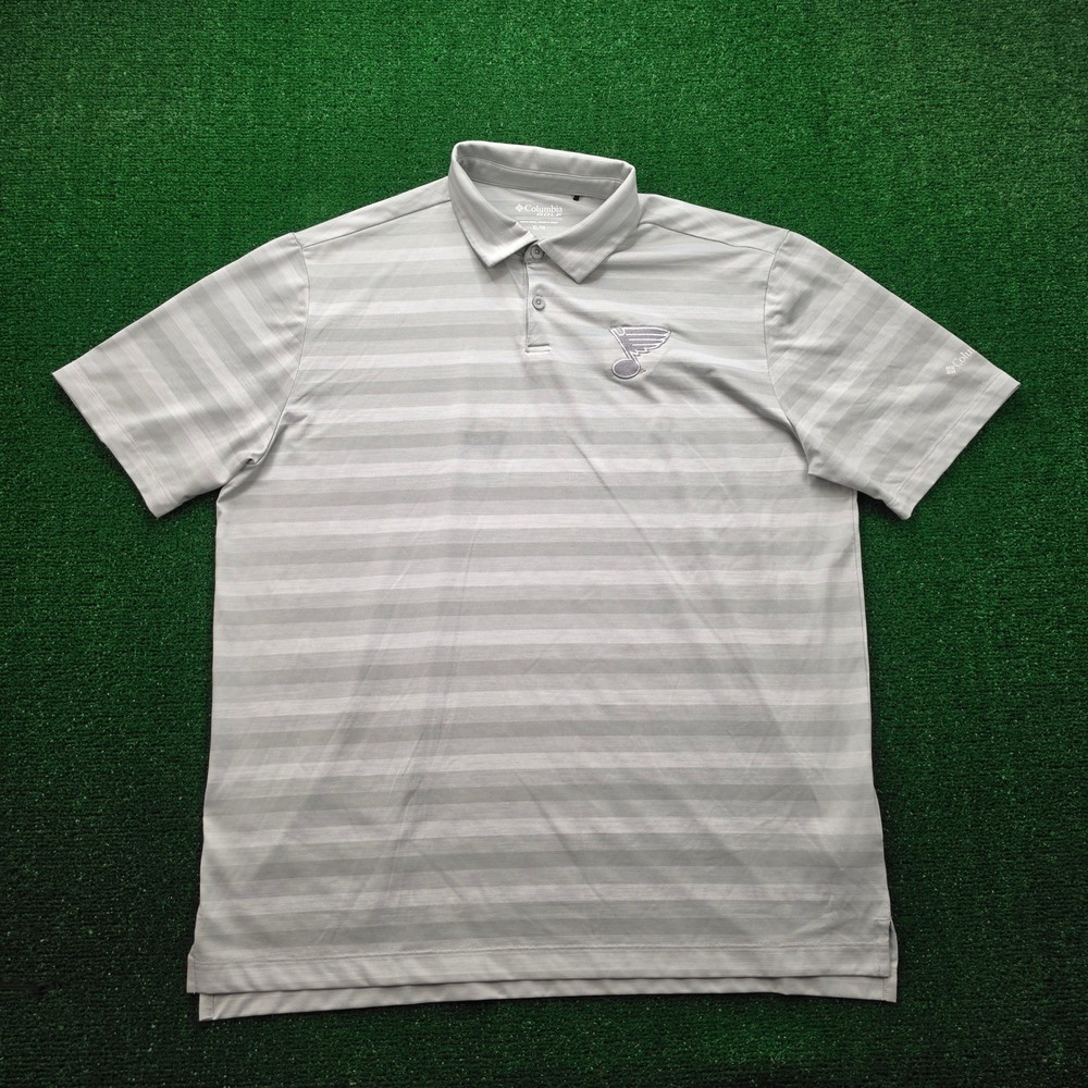 St Louis Blues Columbia Golf Performance Polo Shirt Mens XL Light Gray Striped